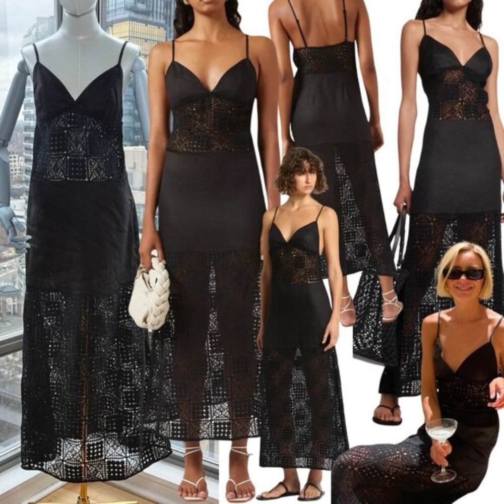 🆕 SIR THE LABEL 🧿 NWOT Rayure Tri Crochet Maxi Dress, Black Crochet, Sz 2 US 6